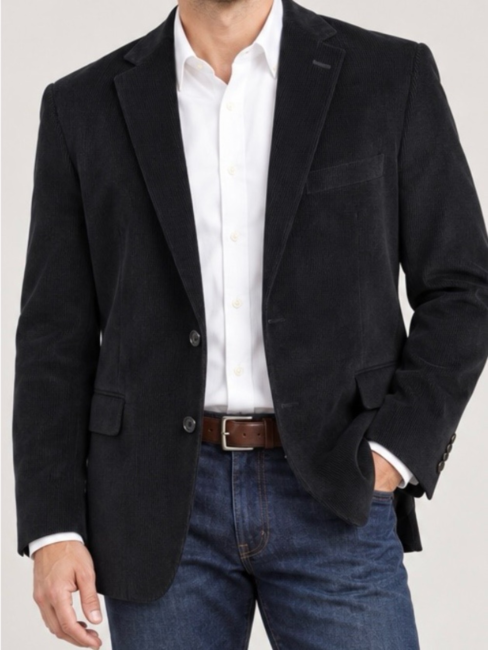 Stafford Black Corduroy Sport Coat - Tailored Notch Lapel 42R Cotton Classic Fit